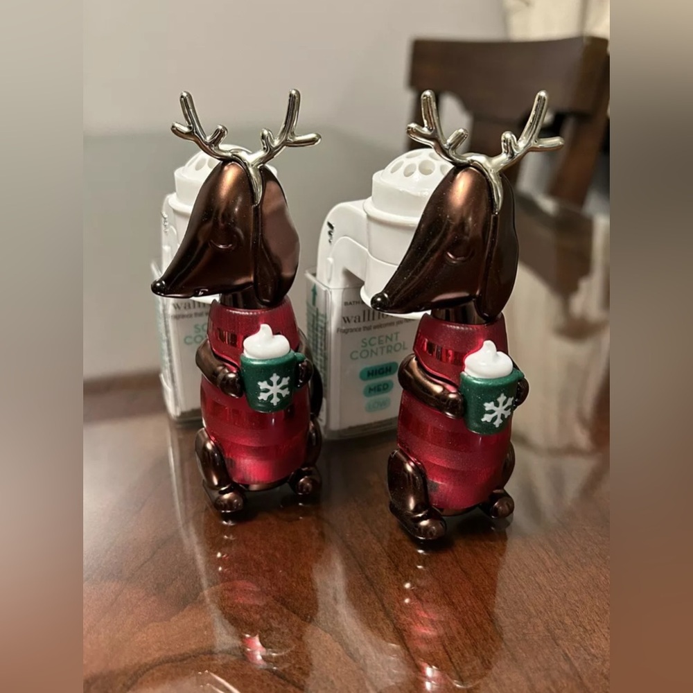 NEW Bath & Body Works Wallflower Plug In Dachshund Hot Cocoa w/Antlers Set of 2